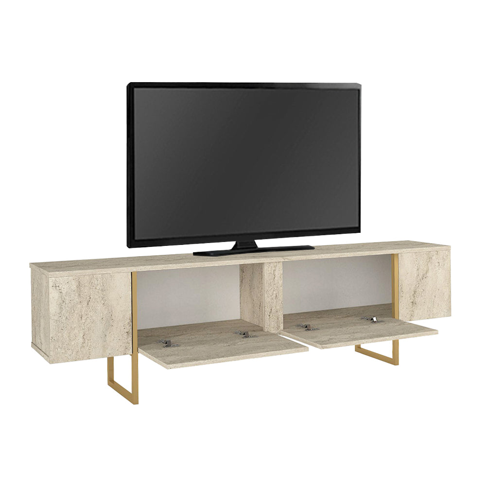 Έπιπλο Τηλεόρασης Orontes Χρώμα Travertine - Χρυσό 180x29,6x50