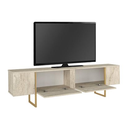 Έπιπλο Τηλεόρασης Orontes Χρώμα Travertine - Χρυσό 180x29,6x50