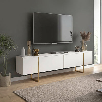 Έπιπλο Τηλεόρασης Orontes Χρώμα Λευκό - Χρυσό 180x29,6x50