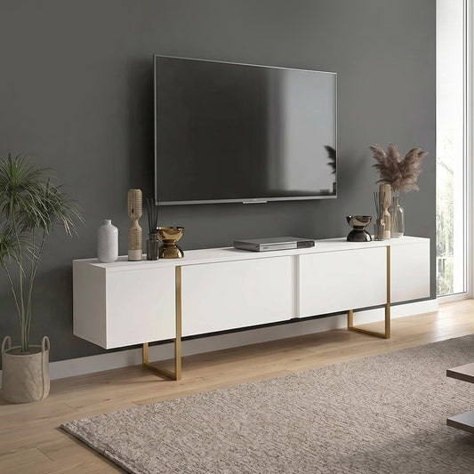 Έπιπλο Τηλεόρασης Orontes Χρώμα Λευκό - Χρυσό 180x29,6x50