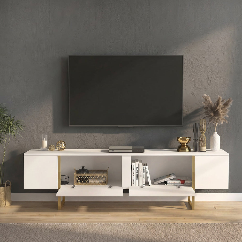 Έπιπλο Τηλεόρασης Orontes Χρώμα Λευκό - Χρυσό 180x29,6x50