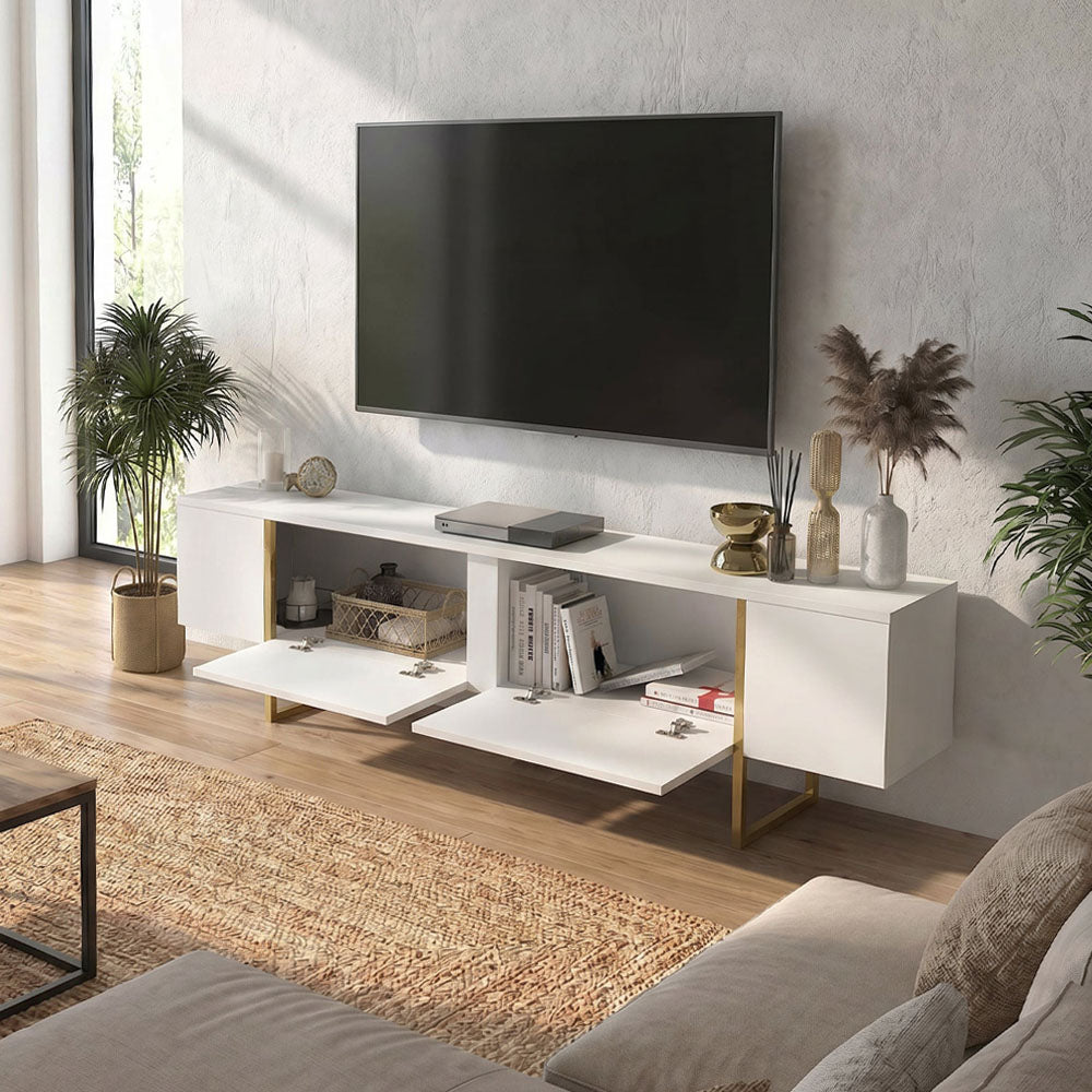 Έπιπλο Τηλεόρασης Orontes Χρώμα Λευκό - Χρυσό 180x29,6x50