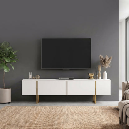 Έπιπλο Τηλεόρασης Orontes Χρώμα Λευκό - Χρυσό 180x29,6x50