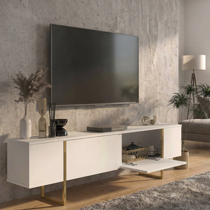 Έπιπλο Τηλεόρασης Orontes Χρώμα Λευκό - Χρυσό 180x29,6x50