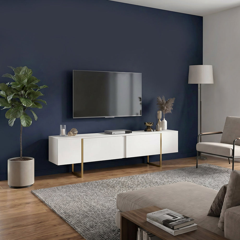 Έπιπλο Τηλεόρασης Orontes Χρώμα Λευκό - Χρυσό 180x29,6x50