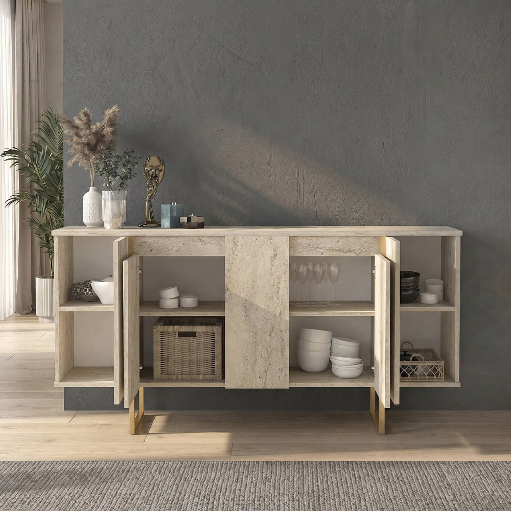Μπουφές Orontes Χρώμα Travertine - Χρυσό 160x35,2x80