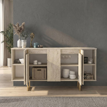 Μπουφές Orontes Χρώμα Travertine - Χρυσό 160x35,2x80
