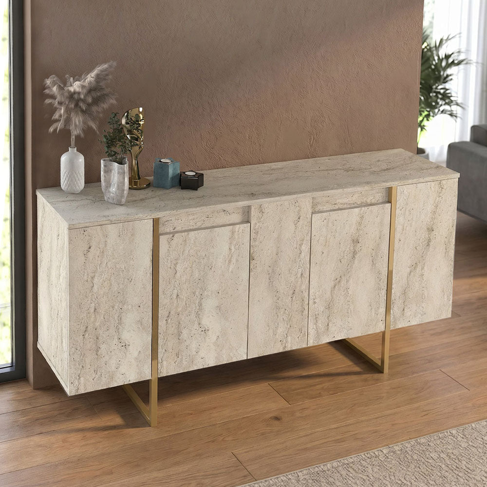 Μπουφές Orontes Χρώμα Travertine - Χρυσό 160x35,2x80
