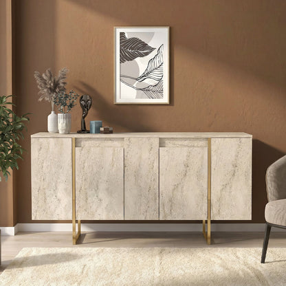 Μπουφές Orontes Χρώμα Travertine - Χρυσό 160x35,2x80