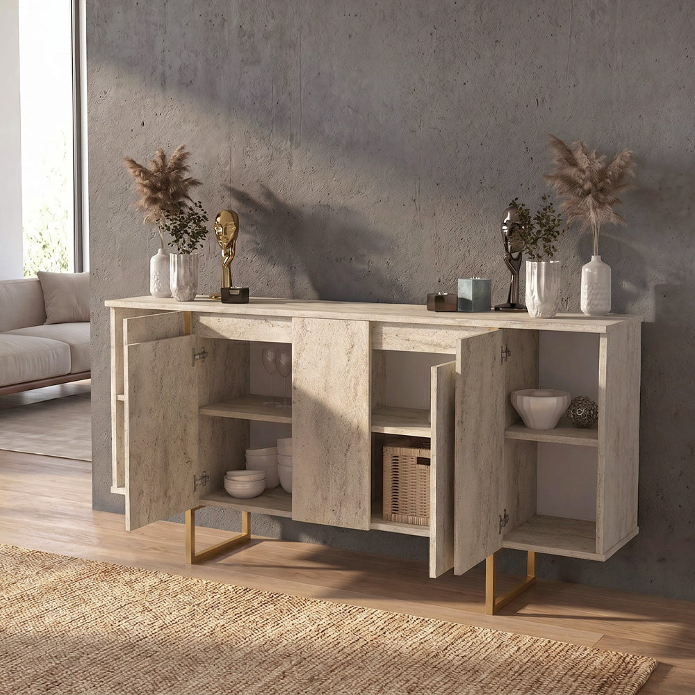 Μπουφές Orontes Χρώμα Travertine - Χρυσό 160x35,2x80