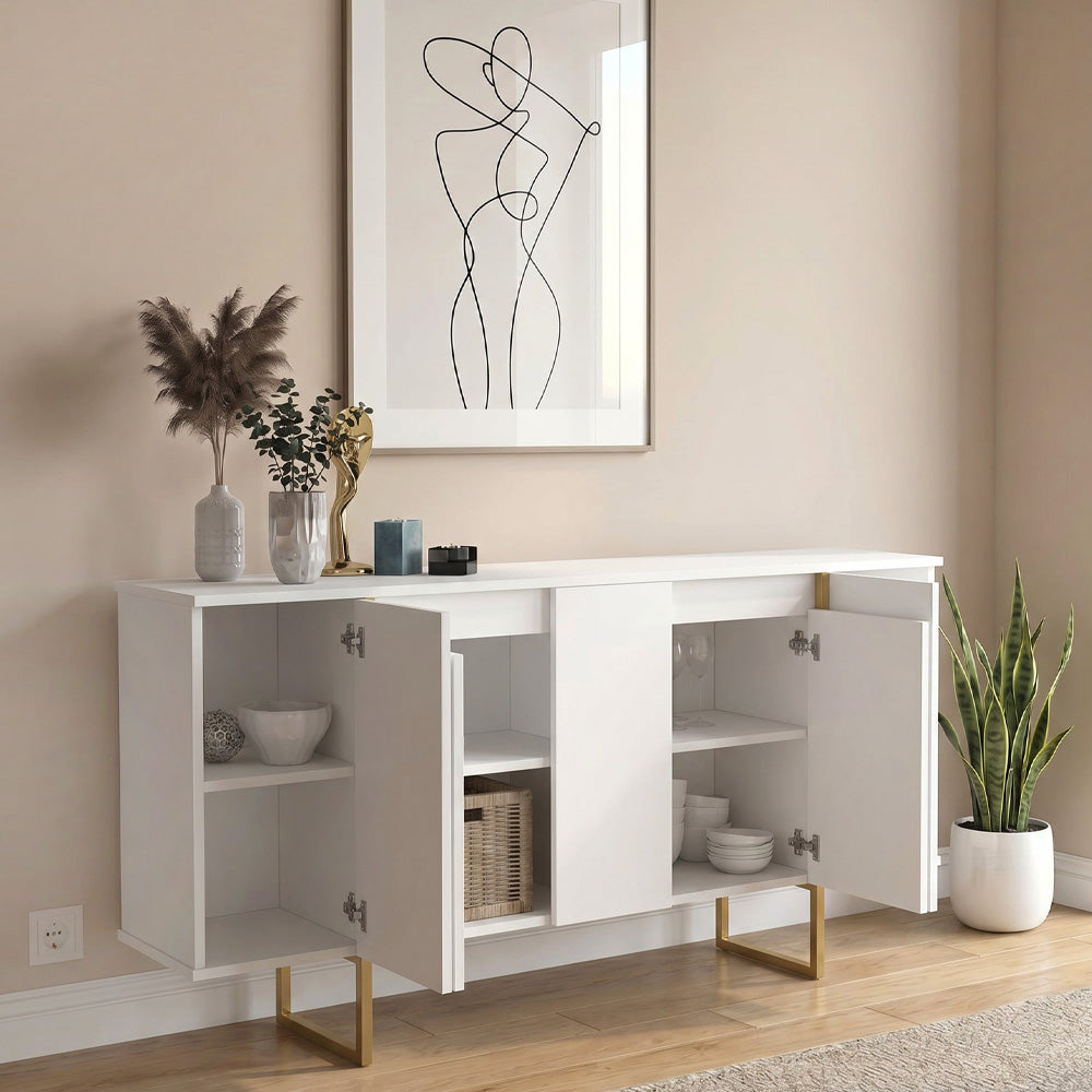 Μπουφές Orontes Χρώμα Λευκό - Χρυσό 160x35,2x80