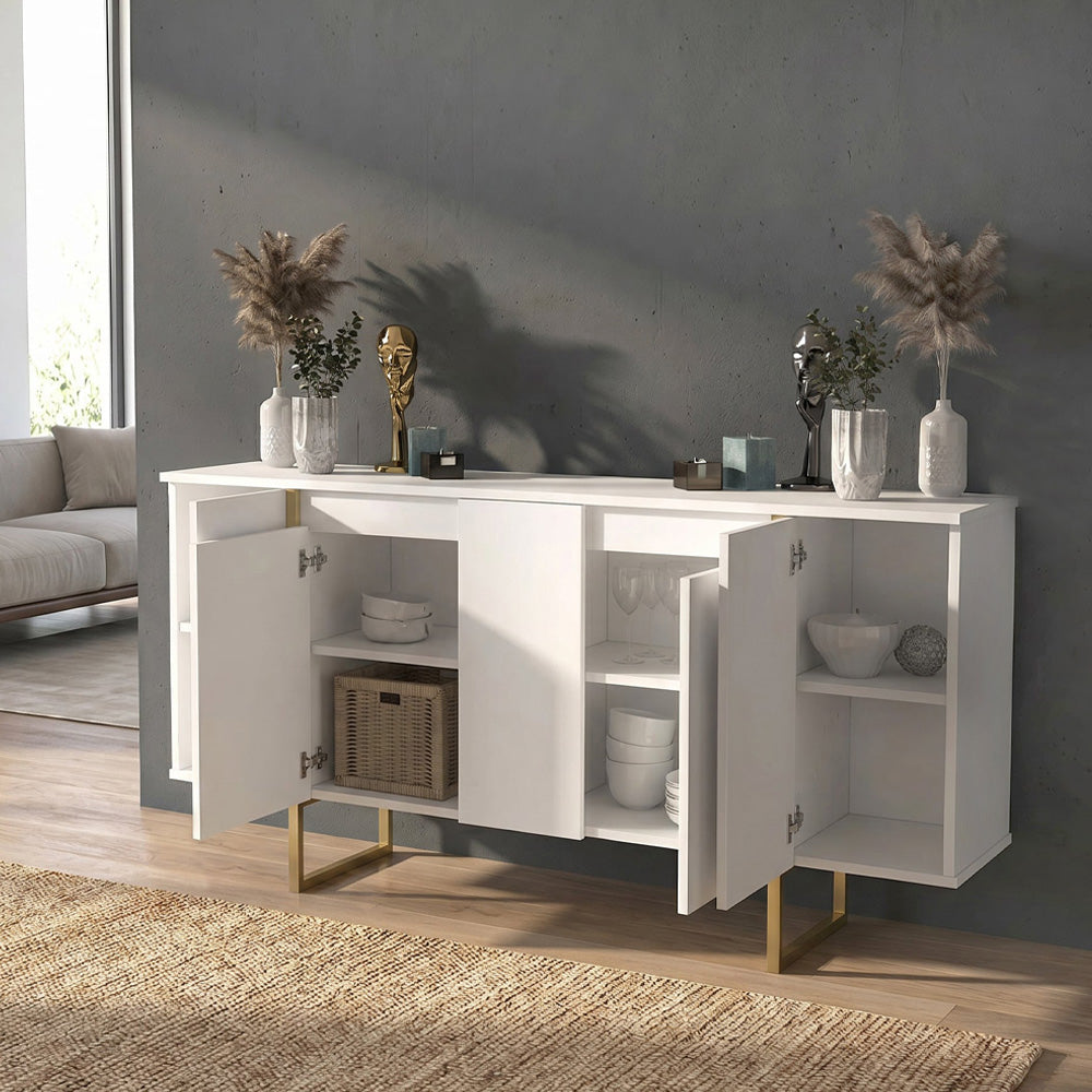 Μπουφές Orontes Χρώμα Λευκό - Χρυσό 160x35,2x80