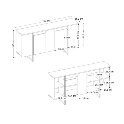 Μπουφές Orontes Χρώμα Λευκό - Χρυσό 160x35,2x80