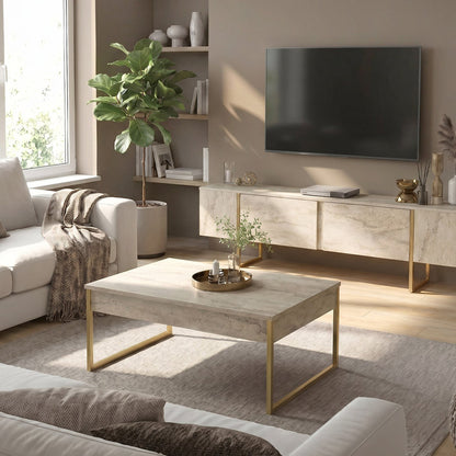 Τραπεζάκι Σαλονιού Orontes Χρώμα Travertine - Χρυσό 90x59,6x40