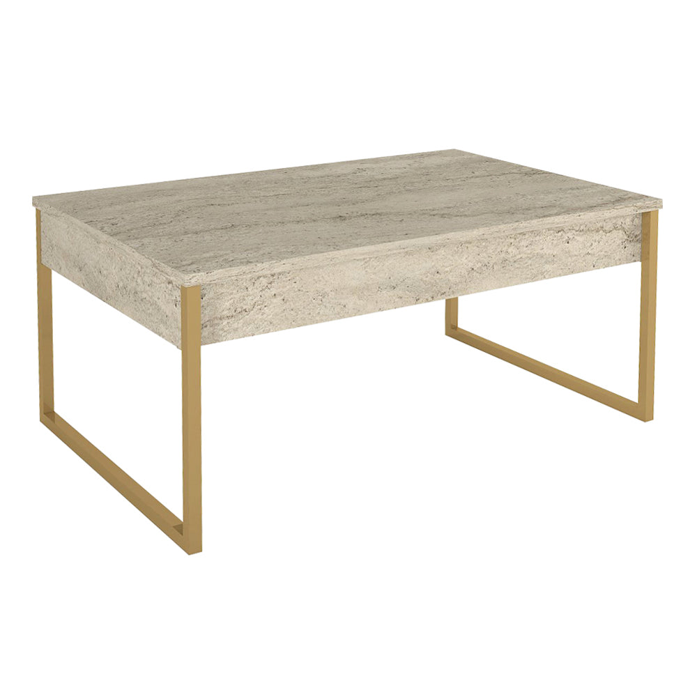 Τραπεζάκι Σαλονιού Orontes Χρώμα Travertine - Χρυσό 90x59,6x40
