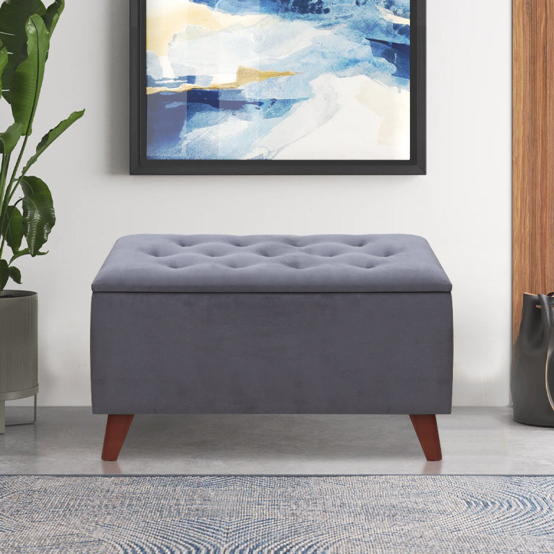 Σκαμπώ - Ταμπουρέ Lotus Βελούδινο Χρώμα Ανθρακί 90x40x50