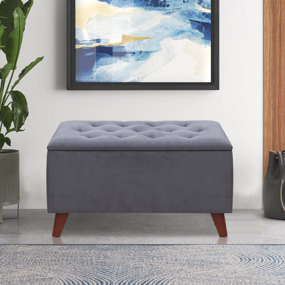 Σκαμπώ - Ταμπουρέ Lotus Βελούδινο Χρώμα Ανθρακί 90x40x50