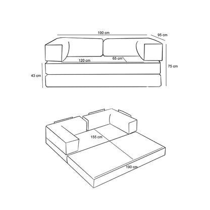 Comfort 3-Seater Fabric Sofa Bed Mint Color 190x95x75