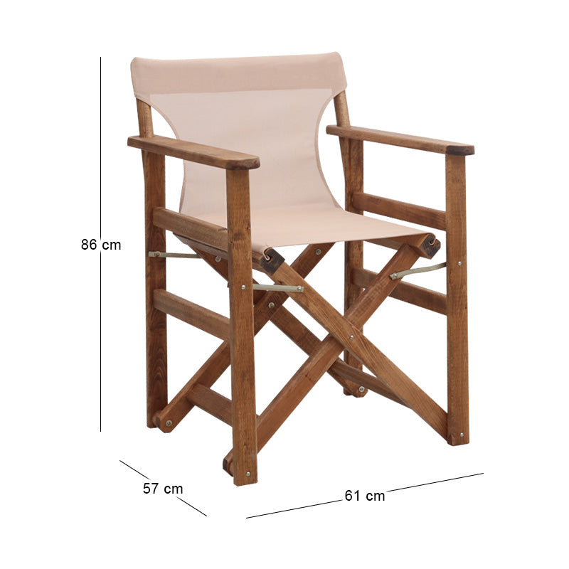 Queen Director's Chair Solid Beech Walnut Stain with Perforated Ecru Fabric 61x57x86