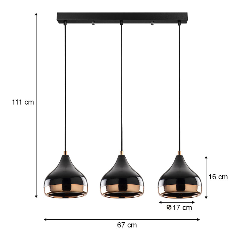 Φωτιστικό Οροφής Precious E27 Μεταλλικό Τρίφωτο Χρώμα Μαύρο - Bronze 67X17X111