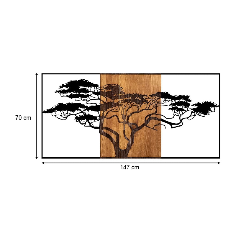 Διακοσμητικό Τοίχου Acacia Tree Ξύλινο - Μεταλλικό Χρώμα Καρυδί - Μαύρο 147x3X70