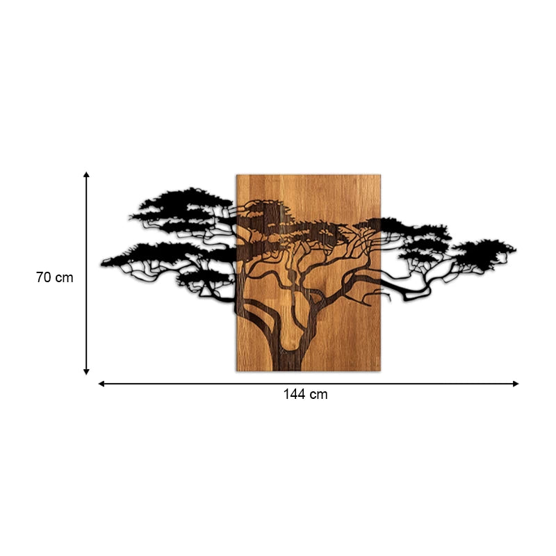 Διακοσμητικό Τοίχου Acacia Tree Ξύλινο - Μεταλλικό Χρώμα Καρυδί - Μαύρο 144x3X70