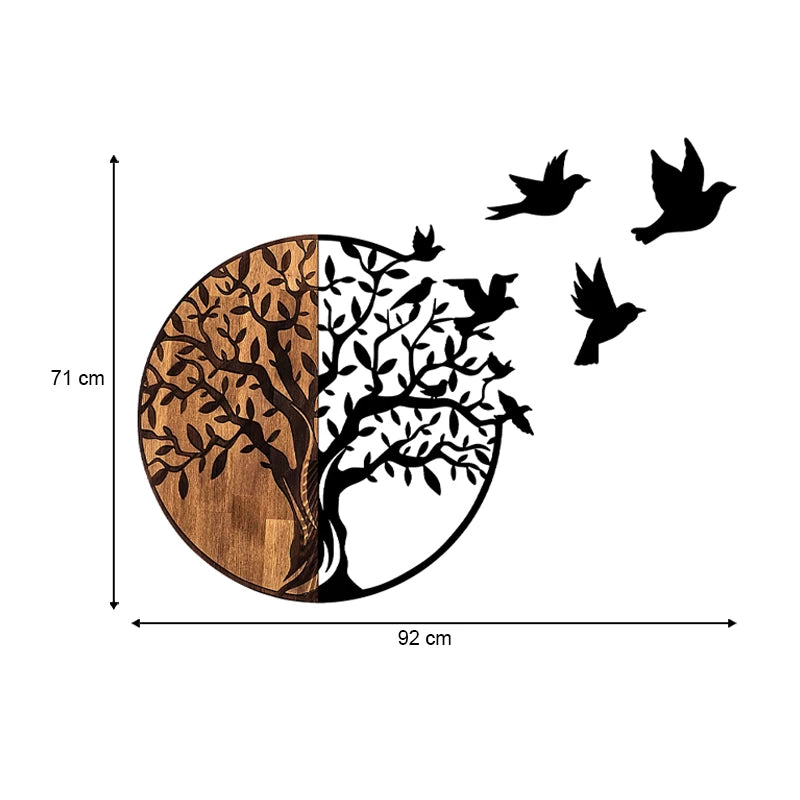 Διακοσμητικό Τοίχου Tree With Birds Ξύλινο - Μεταλλικό Χρώμα Καρυδί - Μαύρο 92x3X71