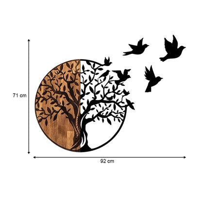 Διακοσμητικό Τοίχου Tree With Birds Ξύλινο - Μεταλλικό Χρώμα Καρυδί - Μαύρο 92x3X71