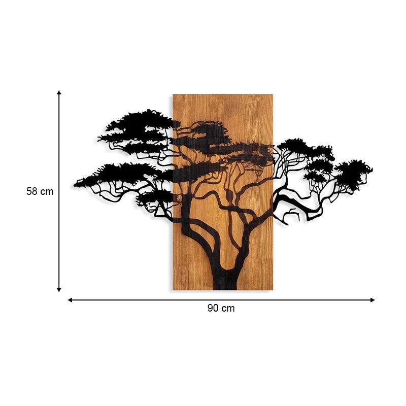 Διακοσμητικό Τοίχου Acacia Tree Ξύλινο - Μεταλλικό Χρώμα Καρυδί - Μαύρο 90x3X58