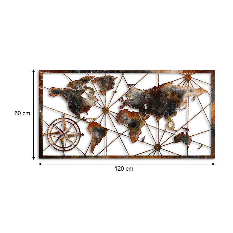 Διακοσμητικό Τοίχου World Map Μεταλλικό Χρώμα Μαύρο - Bronze 120x60