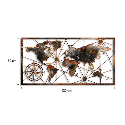 Διακοσμητικό Τοίχου World Map Μεταλλικό Χρώμα Μαύρο - Bronze 120x60