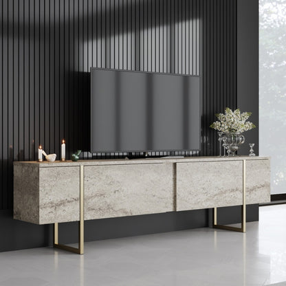 Έπιπλο Τηλεόρασης Luxe Χρώμα Travertine - Χρυσό 180x30x50