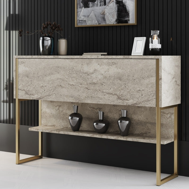 Μπουφές Luxe Χρώμα Travertine - Χρυσό 120x30x80