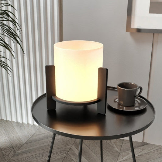 Φωτιστικό Επιτραπέζιο Pine E27 MDF - Ύφασμα PVC Χρώμα Μαύρο - Κρεμ Ø20x20