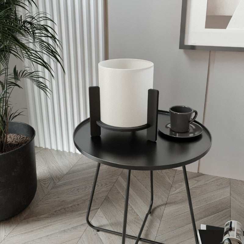 Φωτιστικό Επιτραπέζιο Pine E27 MDF - Ύφασμα PVC Χρώμα Μαύρο - Κρεμ Ø20x20