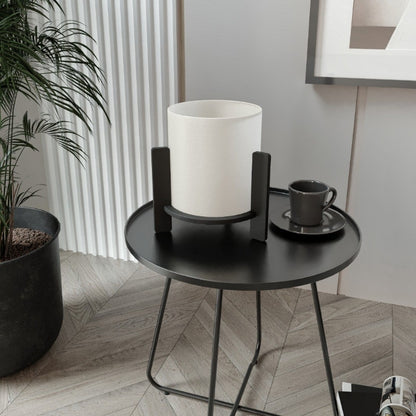 Φωτιστικό Επιτραπέζιο Pine E27 MDF - Ύφασμα PVC Χρώμα Μαύρο - Κρεμ Ø20x20