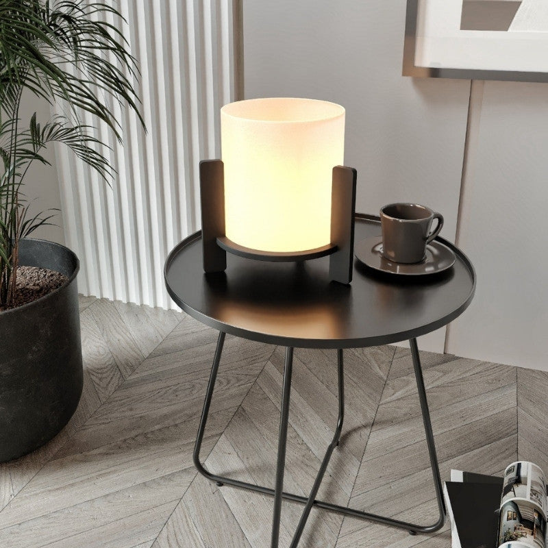 Φωτιστικό Επιτραπέζιο Pine E27 MDF - Ύφασμα PVC Χρώμα Μαύρο - Κρεμ Ø20x20