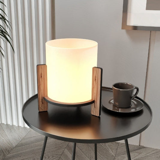 Φωτιστικό Επιτραπέζιο Pine E27 MDF - Ύφασμα PVC Χρώμα Καρυδί - Κρεμ Ø20x20