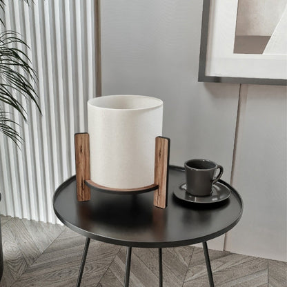 Φωτιστικό Επιτραπέζιο Pine E27 MDF - Ύφασμα PVC Χρώμα Καρυδί - Κρεμ Ø20x20