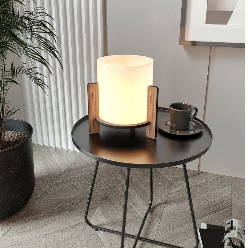 Φωτιστικό Επιτραπέζιο Pine E27 MDF - Ύφασμα PVC Χρώμα Καρυδί - Κρεμ Ø20x20