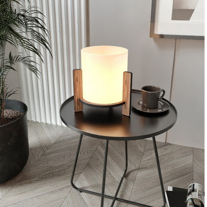 Φωτιστικό Επιτραπέζιο Pine E27 MDF - Ύφασμα PVC Χρώμα Καρυδί - Κρεμ Ø20x20