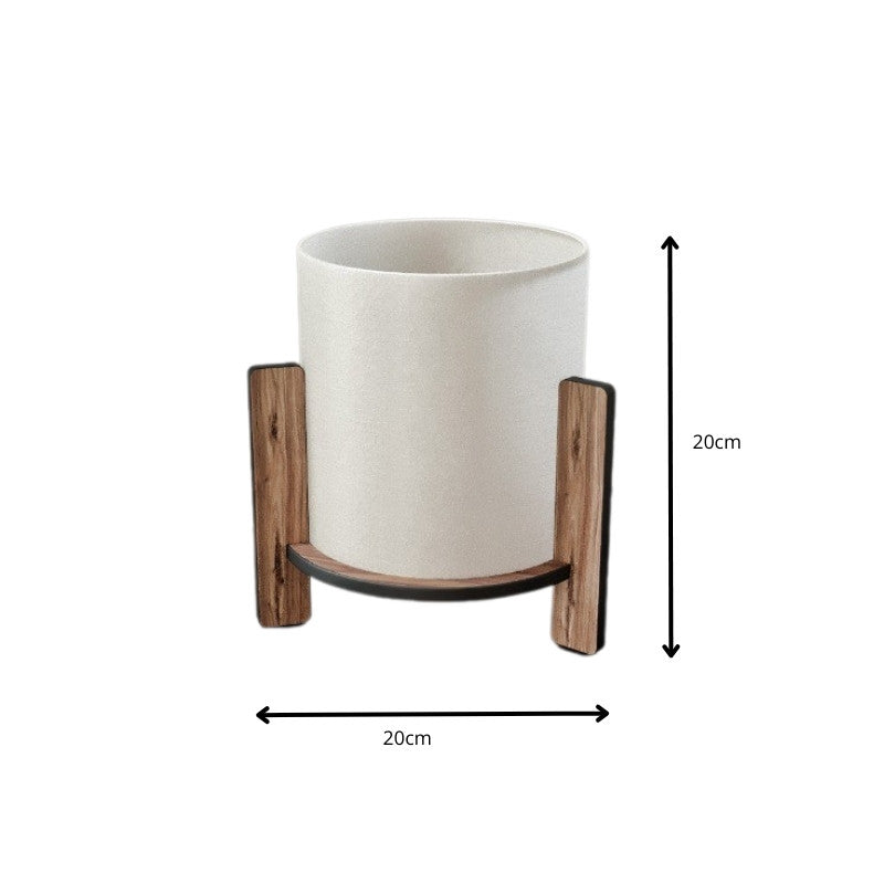 Φωτιστικό Επιτραπέζιο Pine E27 MDF - Ύφασμα PVC Χρώμα Καρυδί - Κρεμ Ø20x20