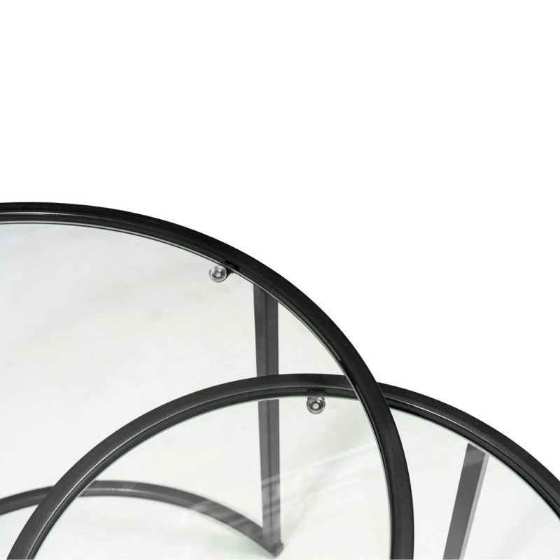 Τραπεζάκι Σαλονιού Σετ 2 Τμχ Vetro Μέταλλο - Γυαλί Χρώμα Μαύρο Ø60x43