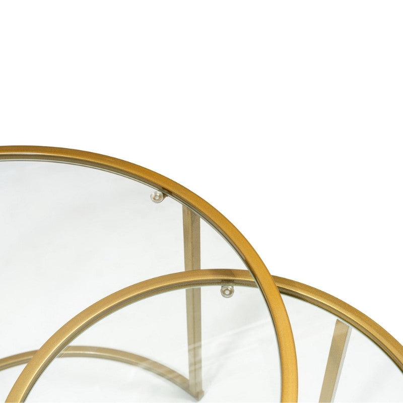 Τραπεζάκι Σαλονιού Σετ 2 Τμχ Vetro Μέταλλο - Γυαλί Χρώμα Χρυσό Ø60x43