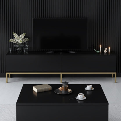 Έπιπλο Τηλεόρασης Lord Χρώμα Μαύρο - Χρυσό 180x30x47