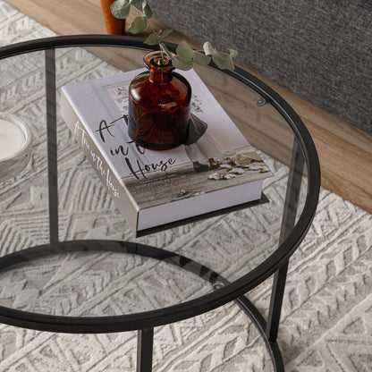 Τραπεζάκι Σαλονιού Startis Μέταλλο - Γυαλί Χρώμα Μαύρο Ø60x43
