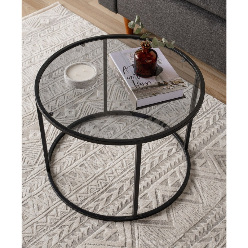 Τραπεζάκι Σαλονιού Startis Μέταλλο - Γυαλί Χρώμα Μαύρο Ø60x43