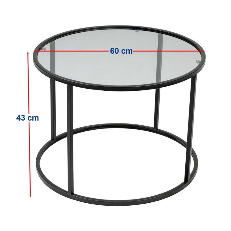 Τραπεζάκι Σαλονιού Startis Μέταλλο - Γυαλί Χρώμα Μαύρο Ø60x43