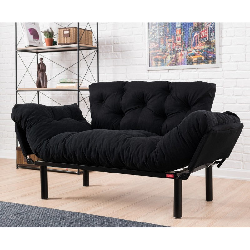 Καναπές - Κρεβάτι Nitta Διθέσιος Υφασμάτινος Χρώμα Μαύρο 155x70x85