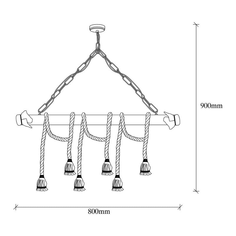 Φωτιστικό Οροφής Giza E27 Ξύλο - Σχοινί Εξάφωτο Χρώμα Φυσικό 80x8x90